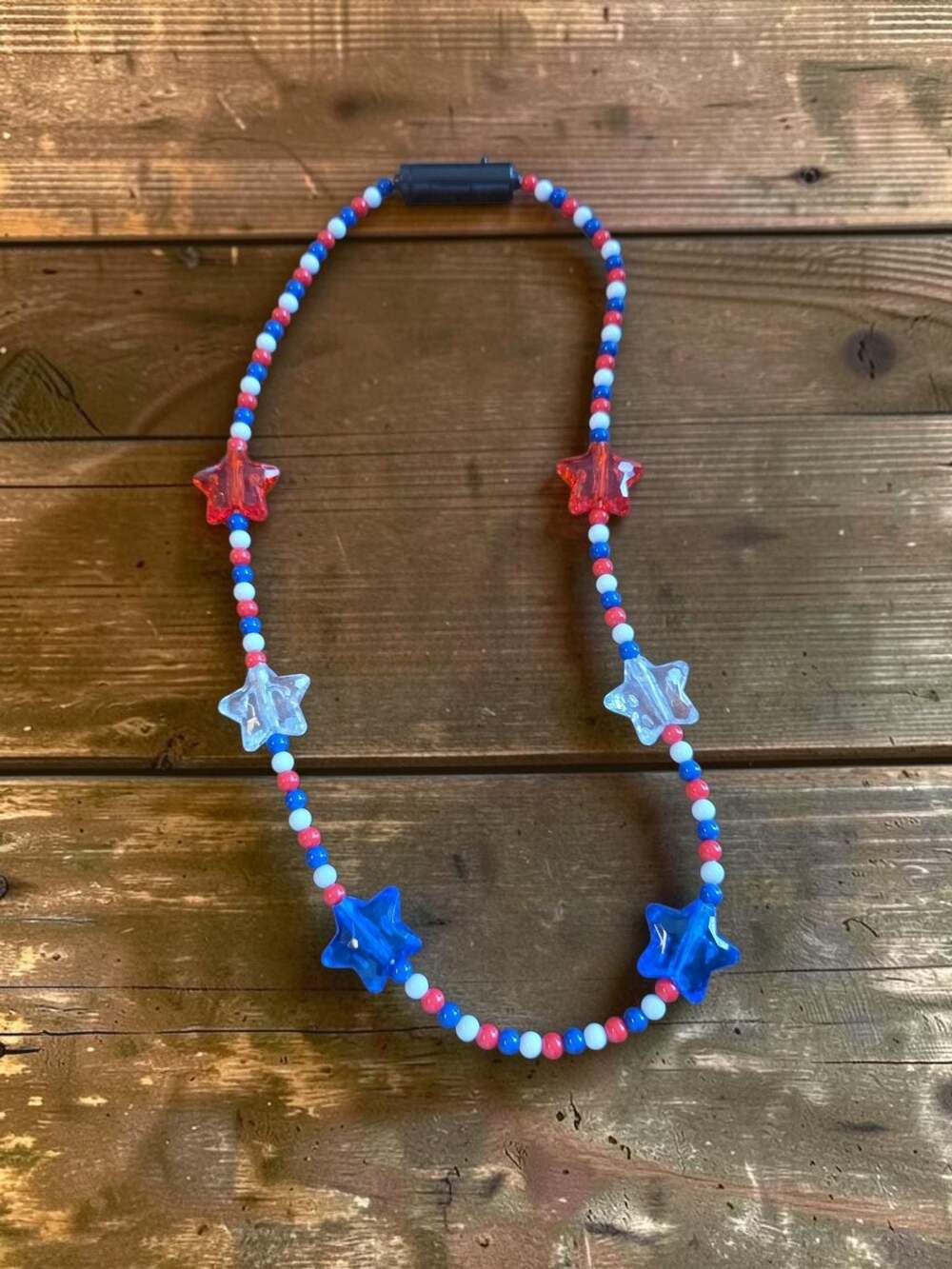 Patriotic Light Up Star Beaded Necklace Red White And Blue 4th Of July